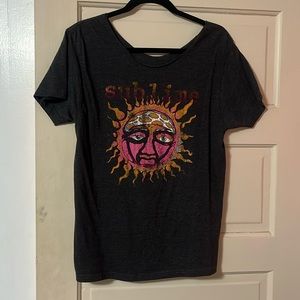 graphic sublime, cut off neck line, off the shoulder tee